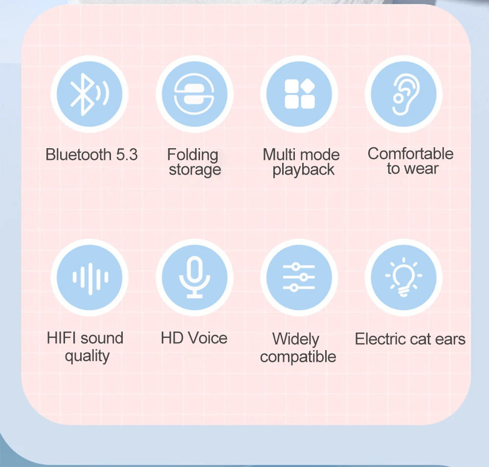 Premium RGB Cat Ear Headphones - Wireless Bluetooth 5.3 & Mic