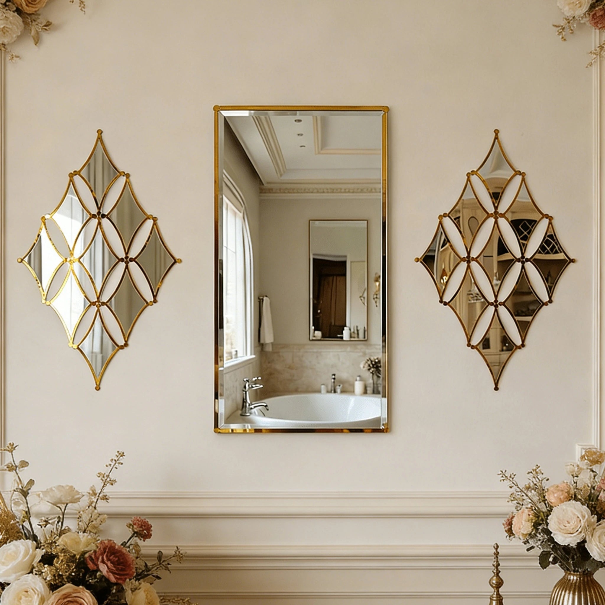 Elegant Golden Acrylic Wall Mirror - French Style Decor