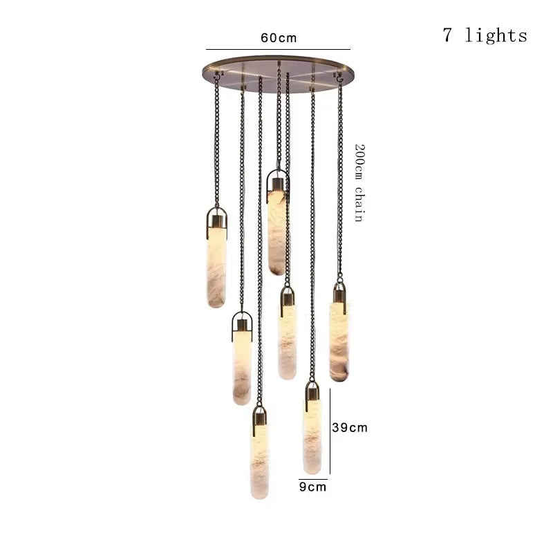 Luxury Marble Pendant Chandelier – Premium Solid Brass Multi-Light Ceiling Lamp for Living Room, Dining Area, Loft & Staircase Decor - Tulique