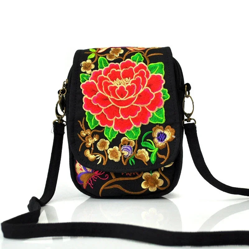 Elegant Embroidered Crossbody Bag - Vintage Floral Design