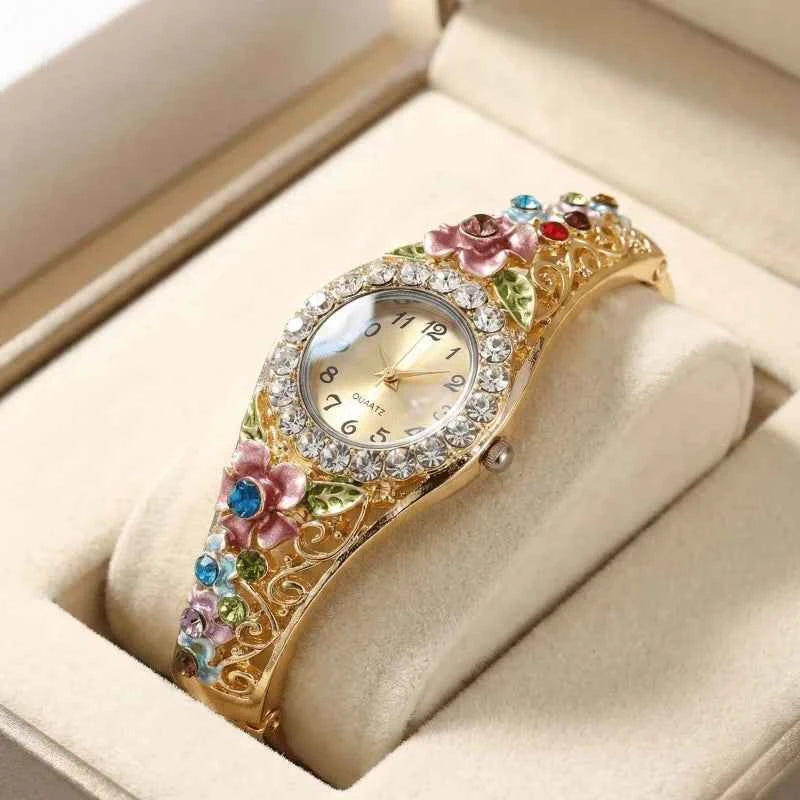 Elegant Flower Diamond Watch - Stainless Steel Quartz