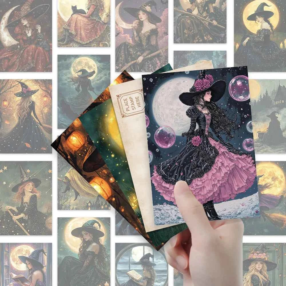 32pcs, Halloween Witch Postcard, Magic, Birthday/Anniversary Gift, Collectible, Suitable for Gifting, Mailable.