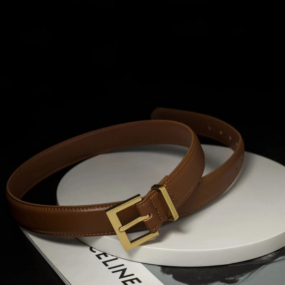 Luxury Cowhide Leather Belt - Adjustable Square Buckle