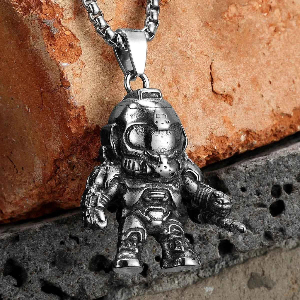 Mech astronaut necklace - stainless steel punk pendant with retro design