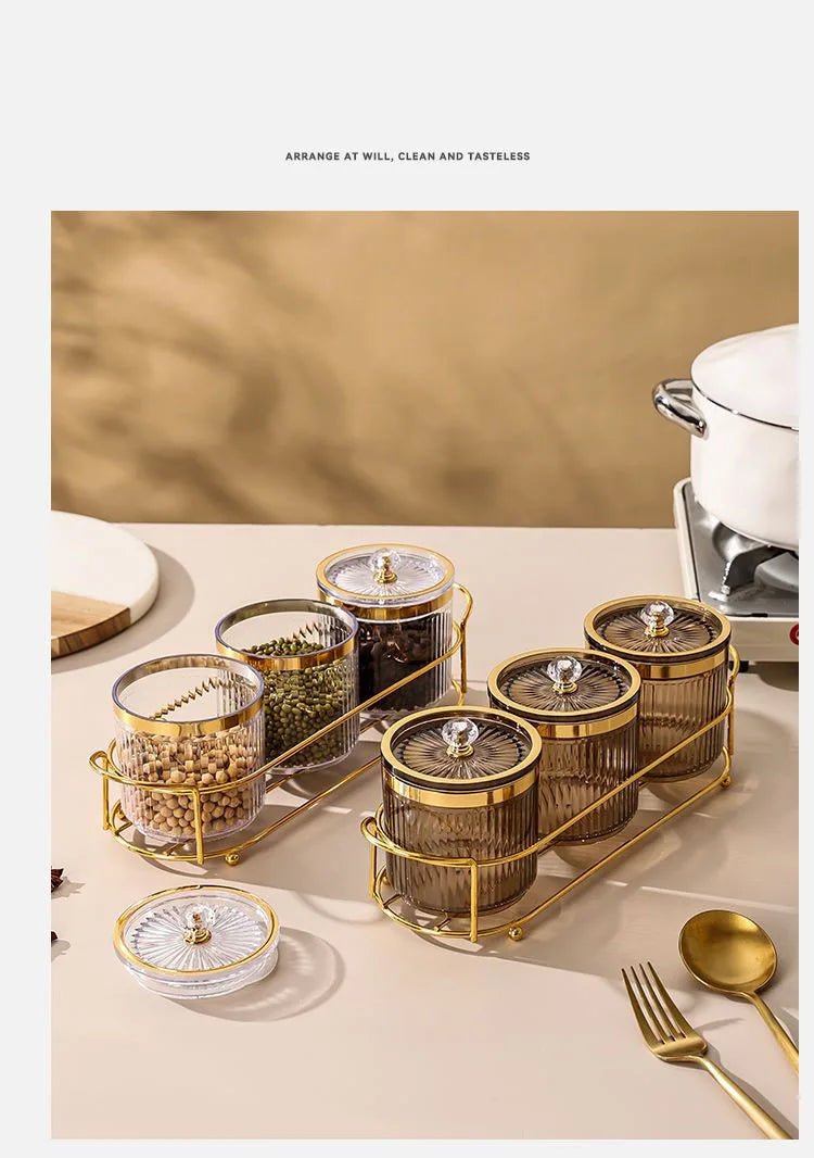 Elegant Metal Luxury Spice Jar Rack - Airtight Storage