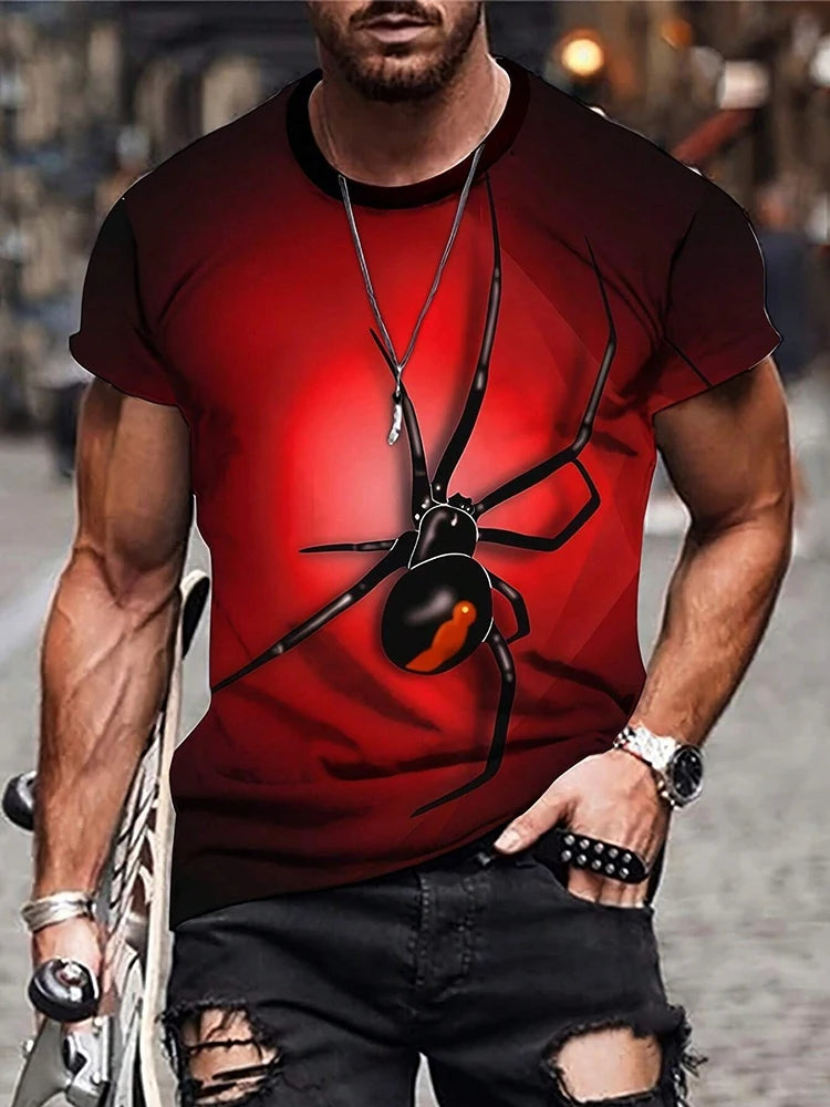 Premium Spider Print Men's T-Shirt - Streetwear Short Sleeve Tee