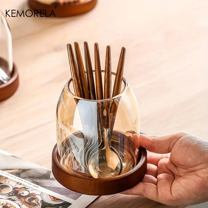 Elegant Kitchen Utensil Storage Jar with Tray