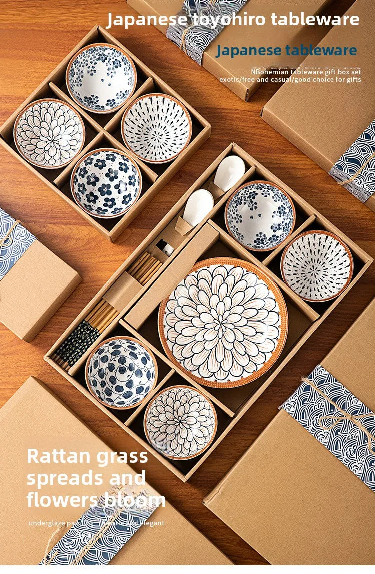 Premium Japanese Ceramic Bowls - Cute Underglaze Set