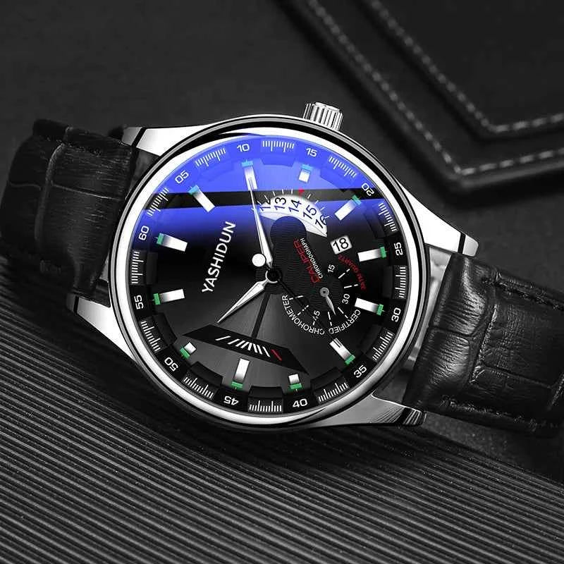 Premium Men's Luminous Quartz Watch - Waterproof Leather