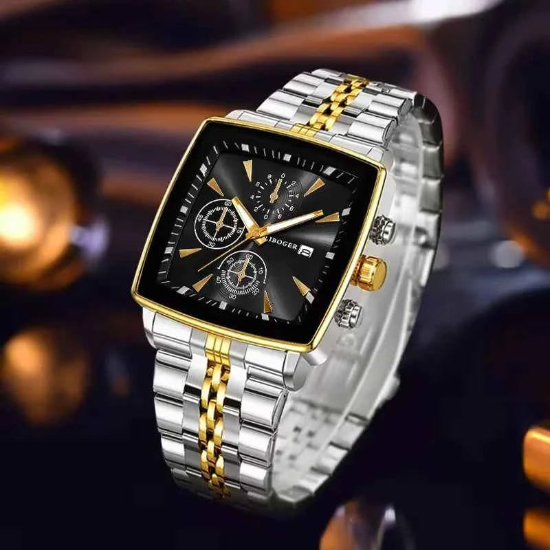 Luxury Square Dial Quartz Watch - Stainless Steel Business Watch