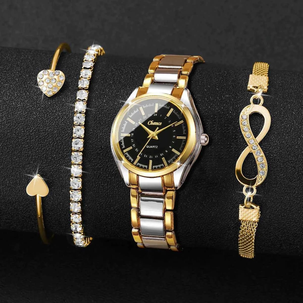 Elegant Women Watch Set - Luxury Quartz Wristwatch & Bracelets