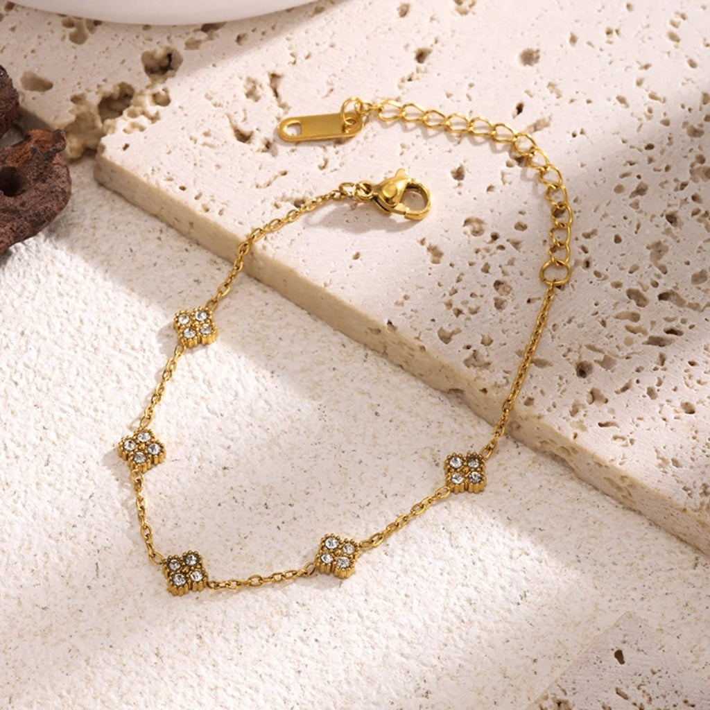 Elegant Gold Flower Zircon Bracelet - Stainless Steel Jewelry