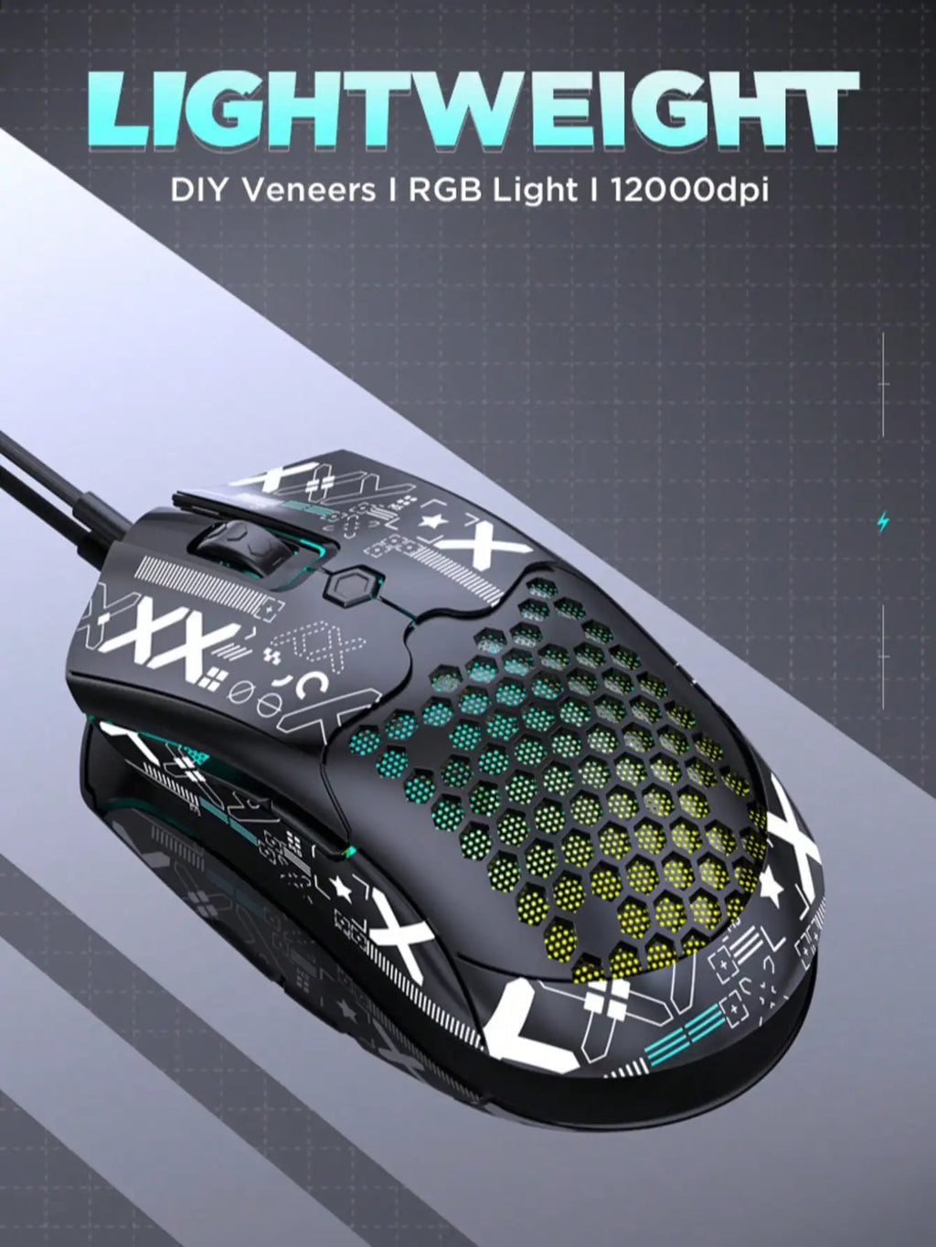 Premium Lightweight Gaming Mouse - 12000 DPI Wired Honeycomb