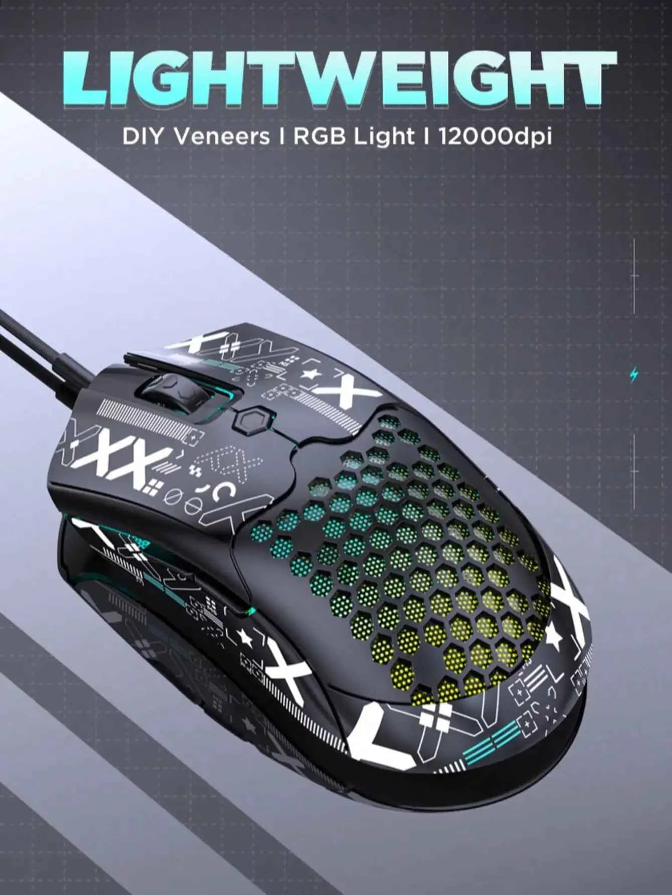 M5 lightweight wired hole mouse gaming RGB luminous PAW3325 mouse 12000DPI