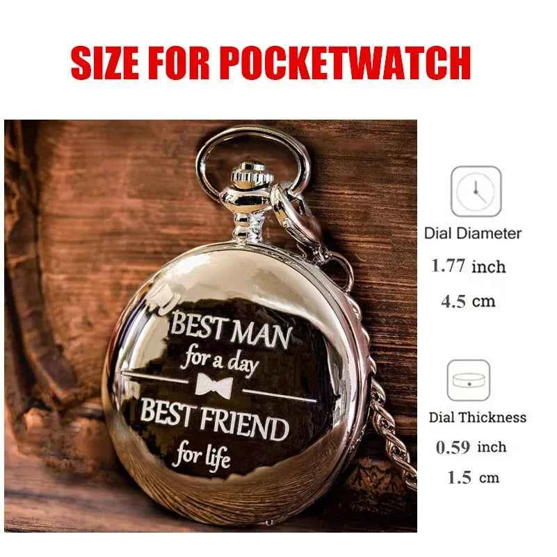 Exquisite  "Best Man for a Day"Black Quartz Movment Pocket Watch Men Fans Souvenir Clock with 80cm Neck Chain Watch Best Man Gif