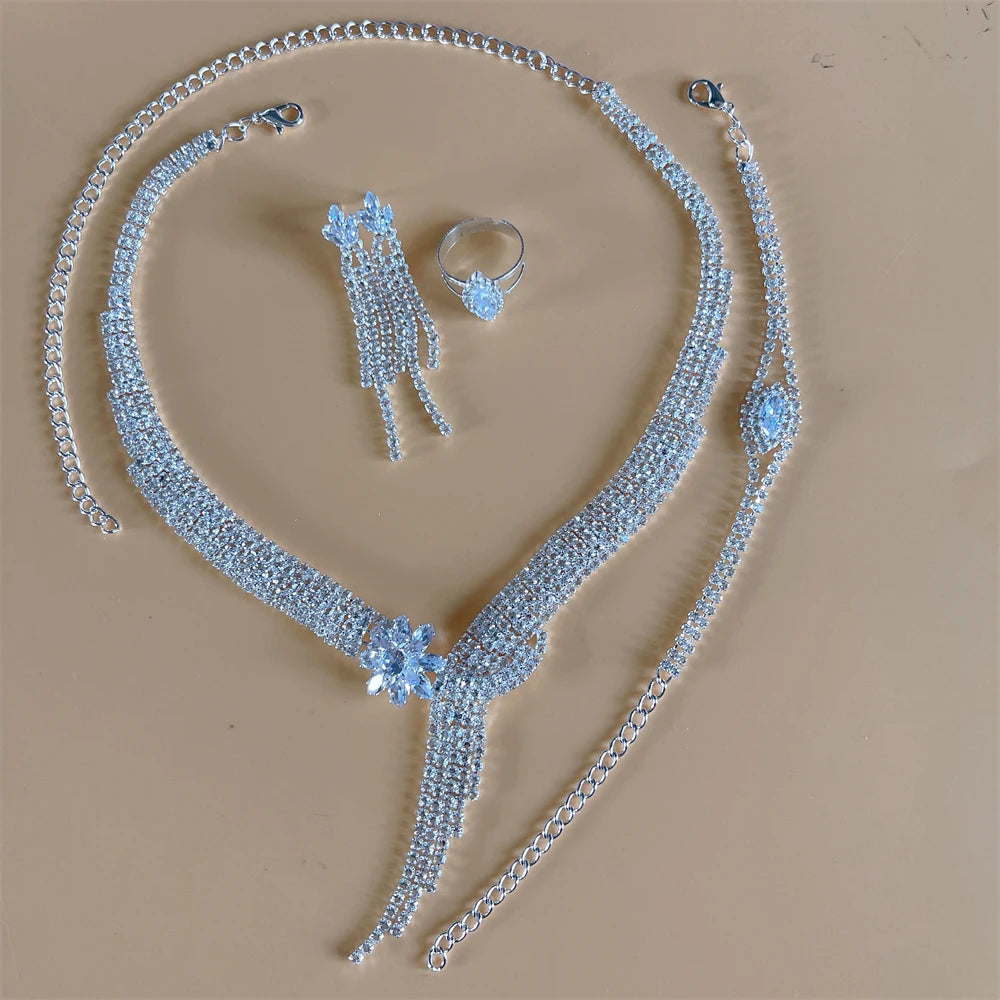Elegant Crystal Tassel Wedding Jewelry Set - Silver & Gold