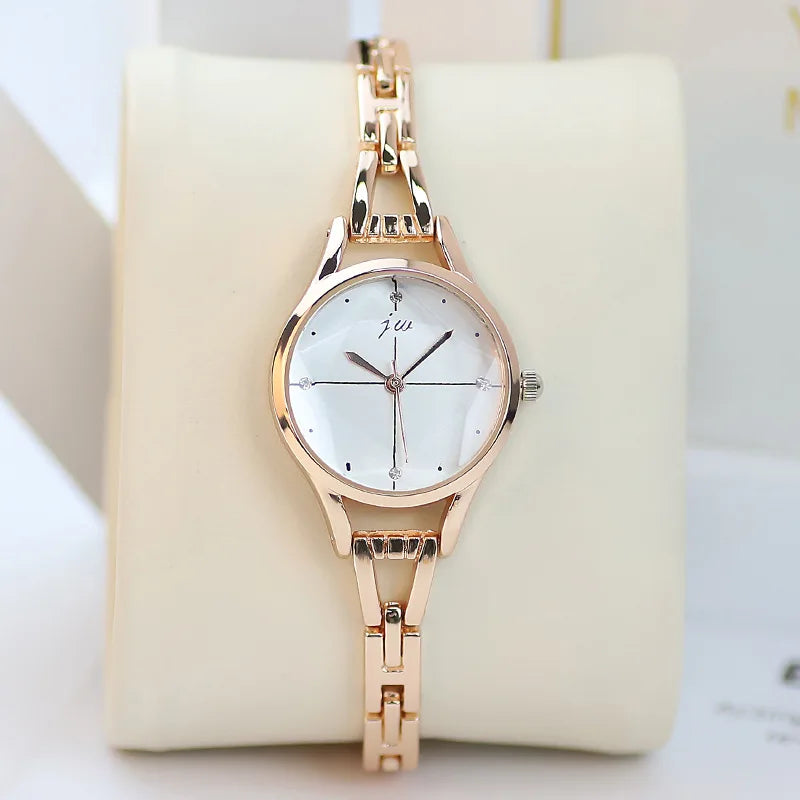 Elegant Ladies Bracelet Watch - Rhinestone Rose Gold Design