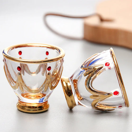 Luxury Crystal Shot Glass - Hand-painted 10ml mini crystal wine glass in gold or silver