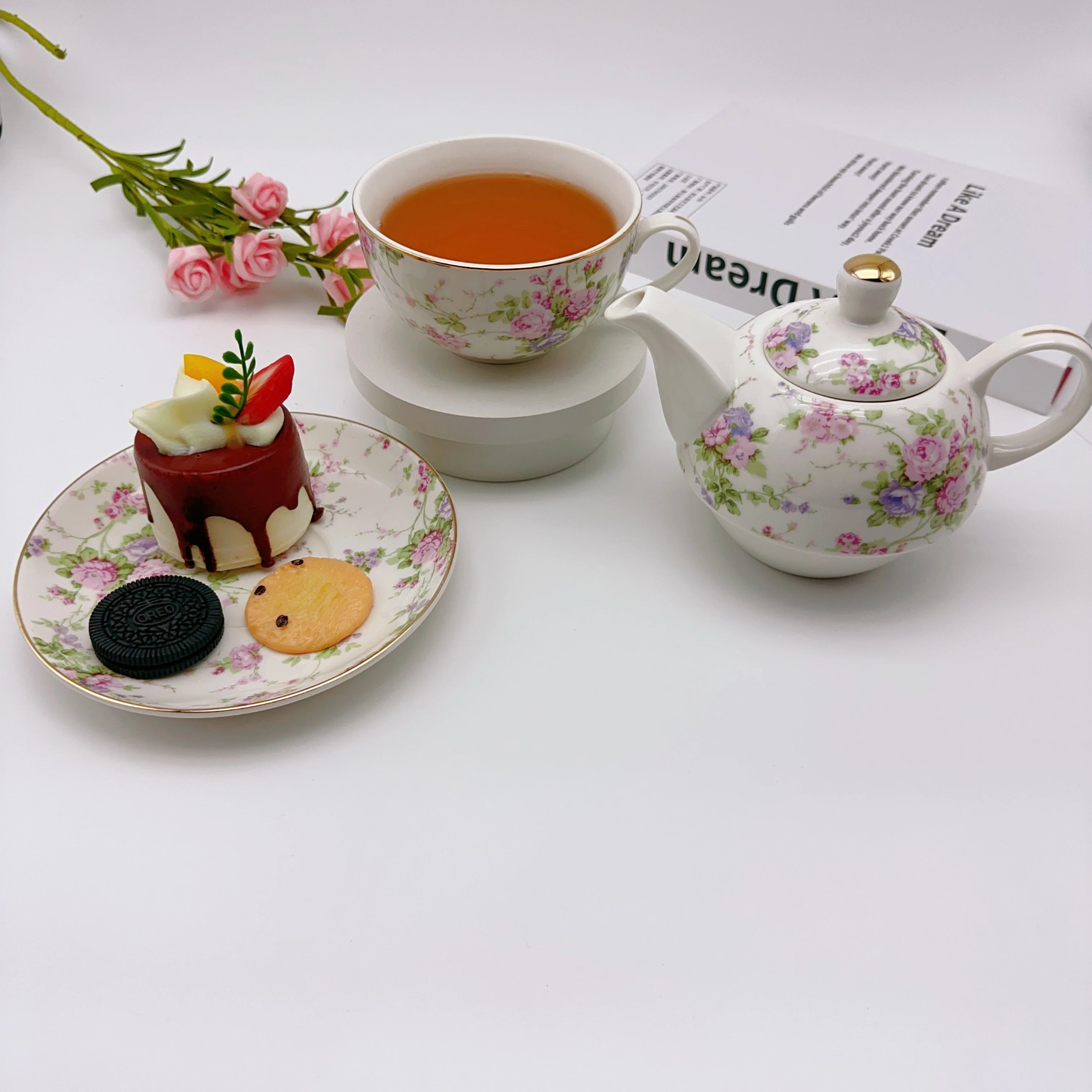 Elegant Rose Ceramic Teapot Set - European Afternoon Tea