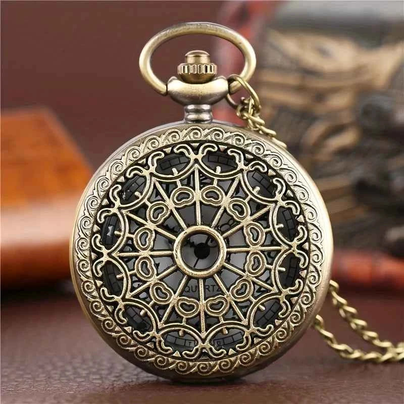 Vintage Quartz Pocket Watch - Intricate Spider Web Design