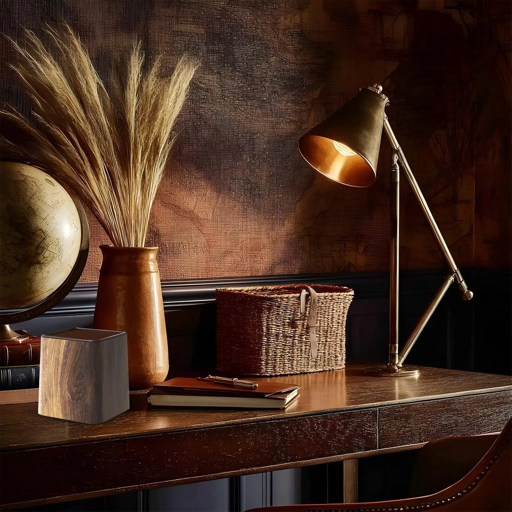 Elegant Small Desk Trash Can - Retro Wood Grain Design