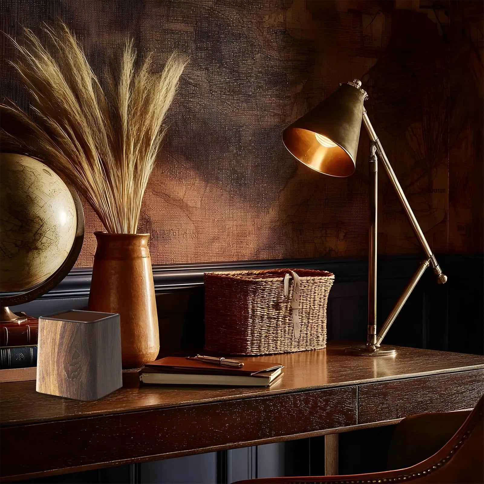 Elegant Small Desk Trash Can - Retro Wood Grain Design