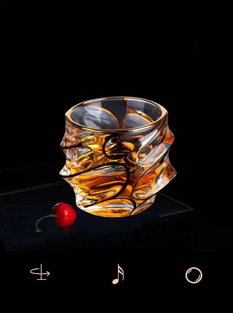 Elegant Luxury Whiskey Glass - Crystal & Golden Line Design