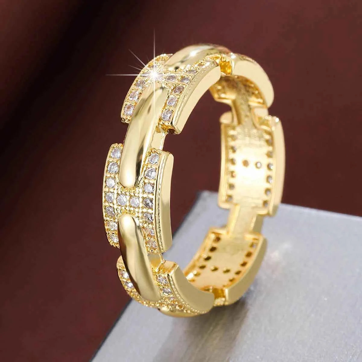 Elegant H Letter Ring - synthetic zirconia women's ring in golden white and silvery white finishes