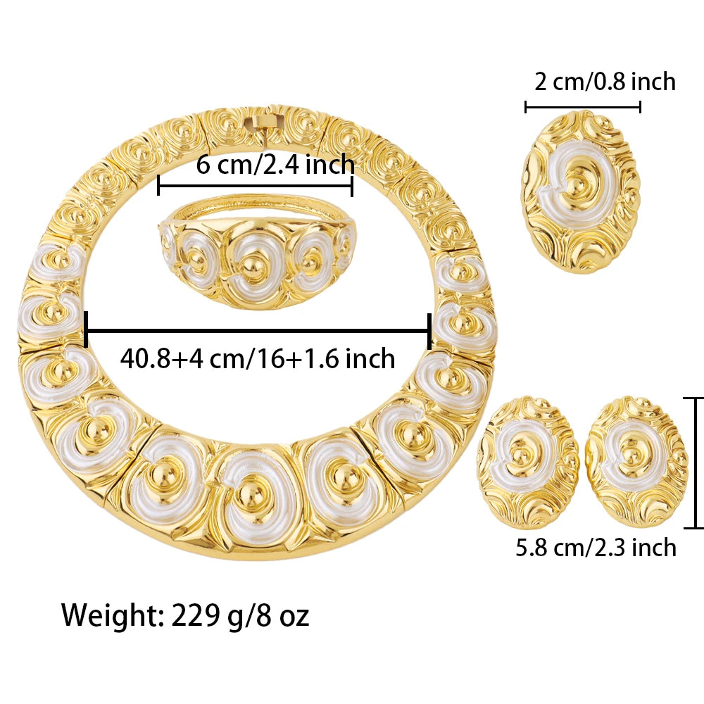 Elegant Dubai Noble Jewelry Set - Plated Heavy Necklace Earrings Bracelet Ring