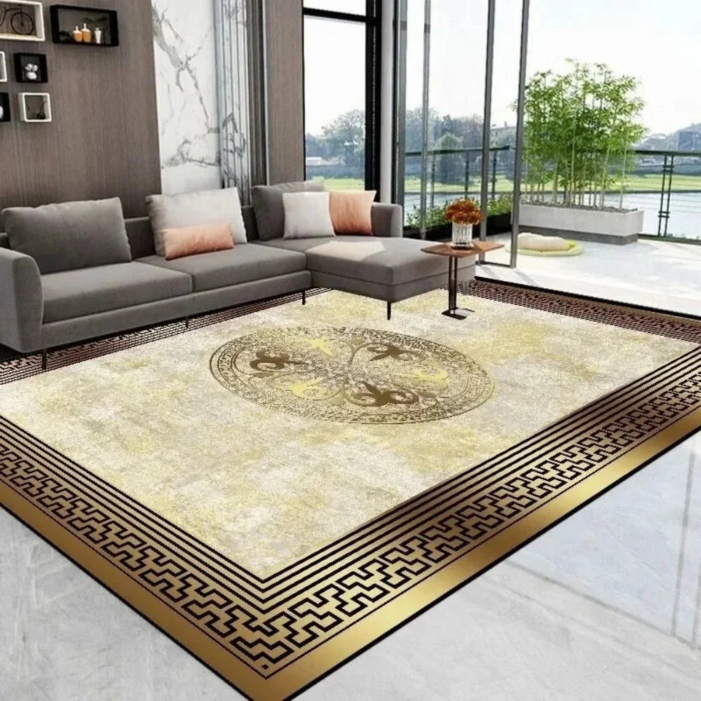 Luxury Golden Black Area Rug - Modern Minimalist Mat