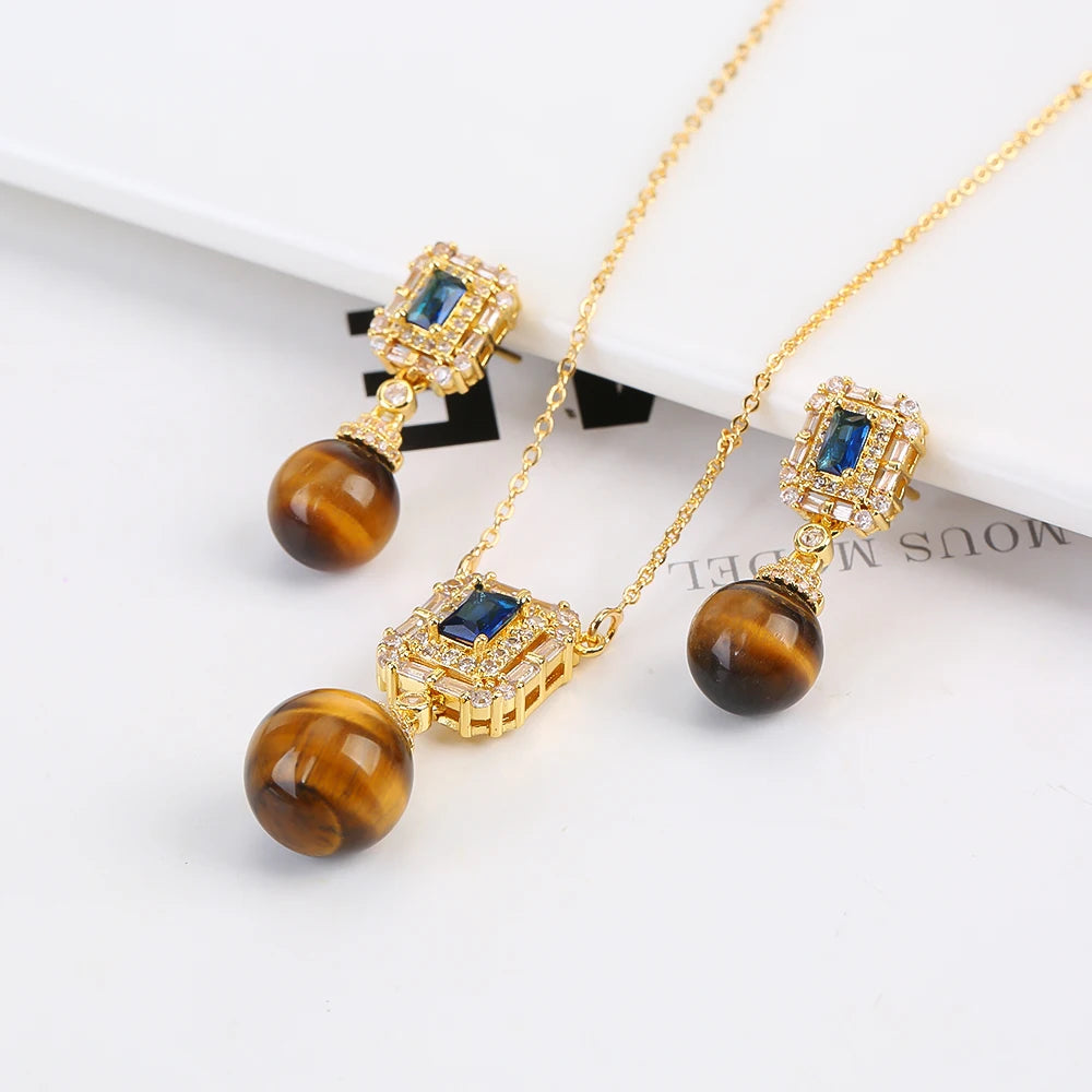Luxury Pearl Pendant Necklace Earring Set - 18K Gold Plated