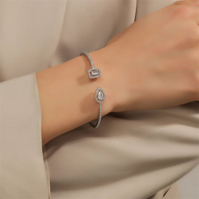 Elegant Gold Cuff Bangle - Cubic Zirconia Bracelets