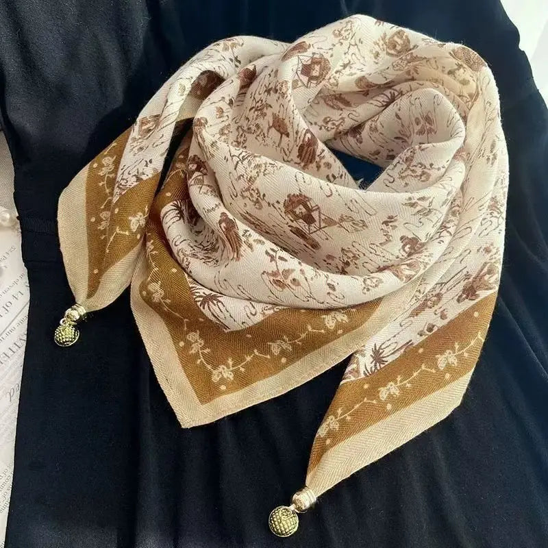 Luxury Silk Square Scarf - Magnetic Buckle & Print