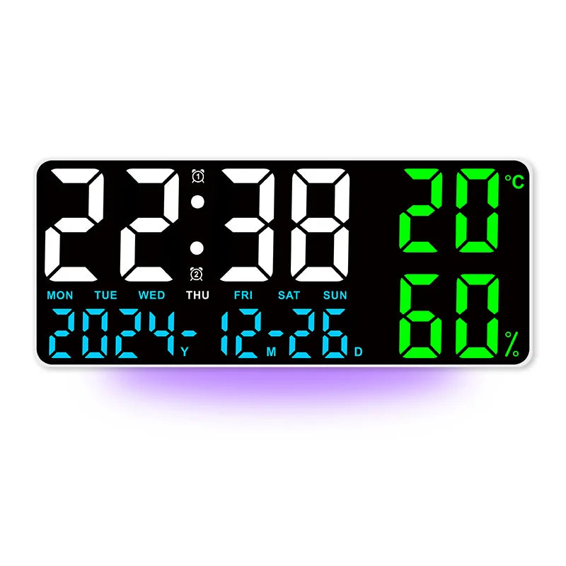 Premium Large Digital Wall Clock - 7-Color Mood Light & Dual Alarm