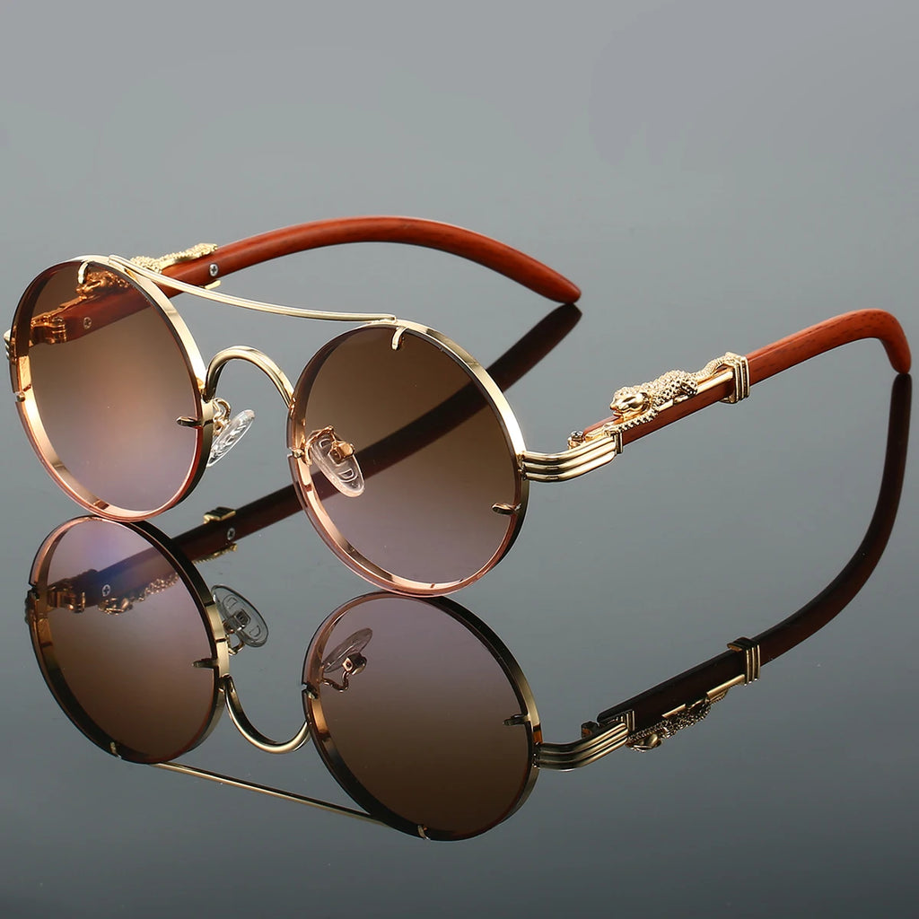 Classic Retro Leopard Head Men's Driving Metal Round Frame