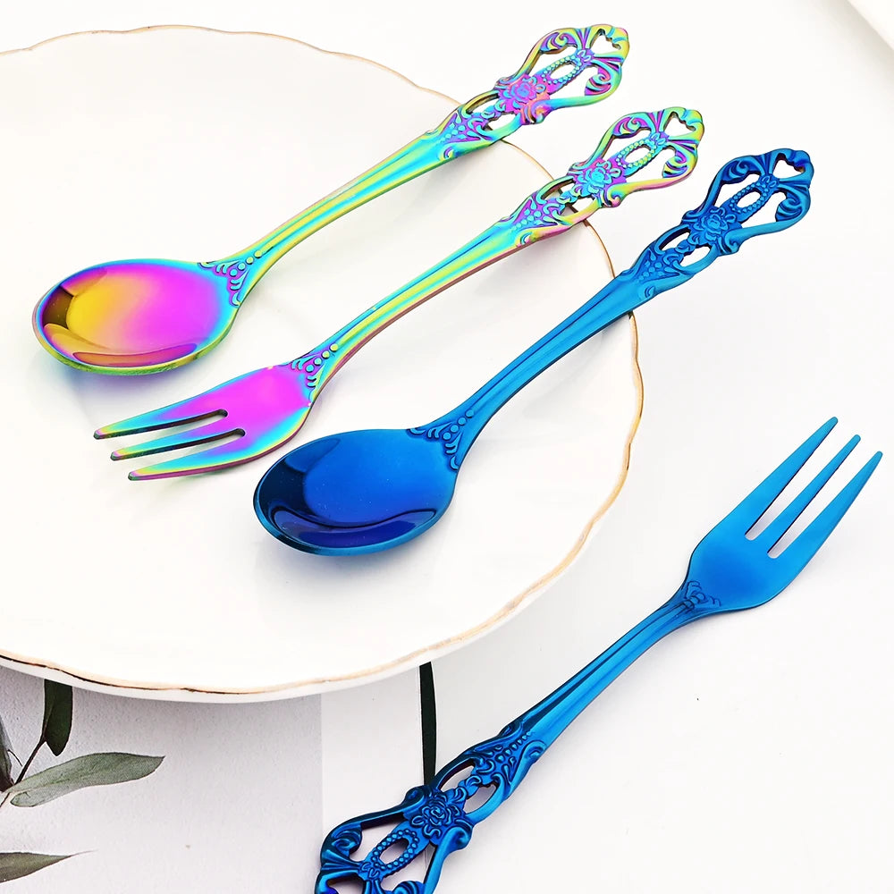 Elegant Rainbow Stainless Steel Flatware Set - Vintage Style