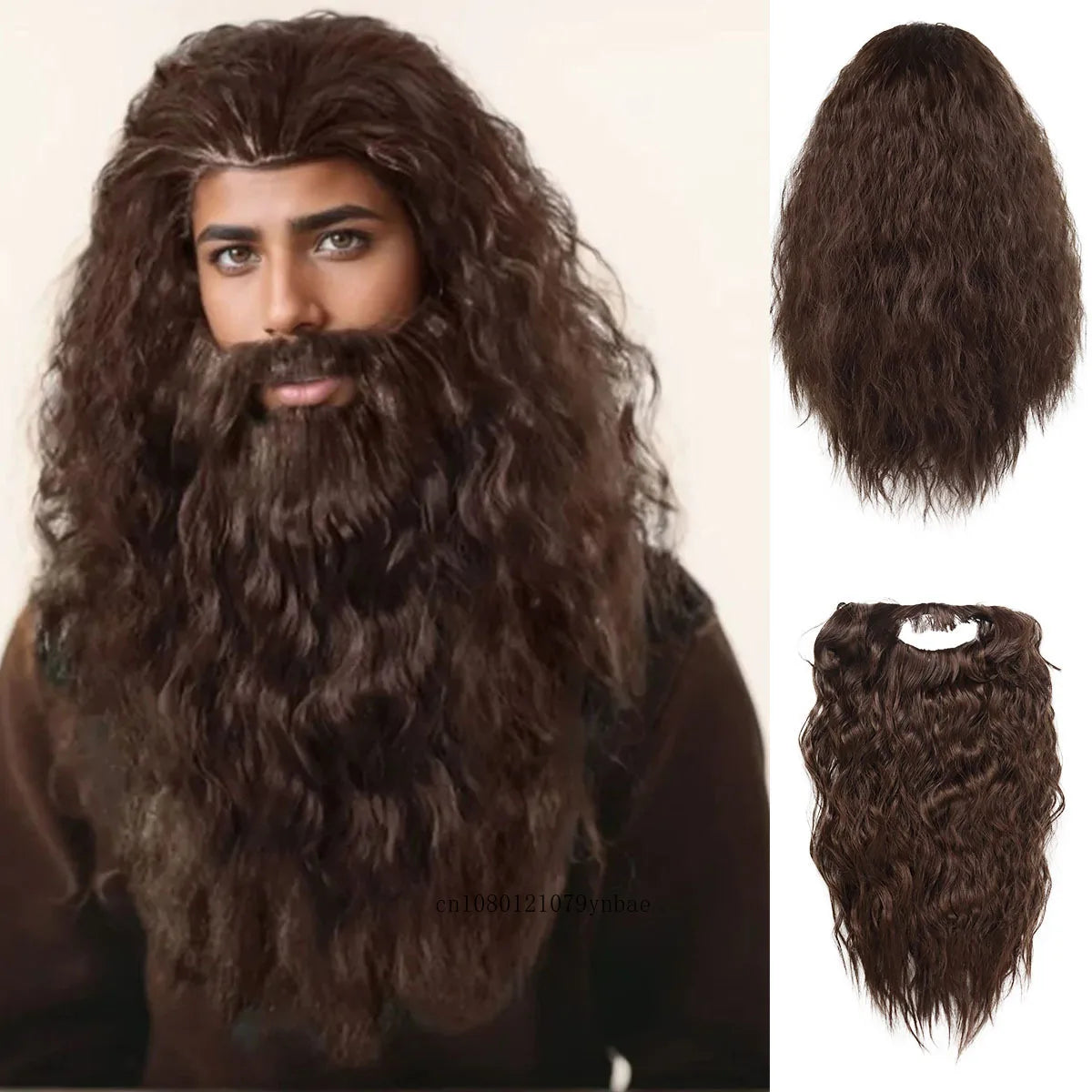 Premium Synthetic Cosplay Wig with Long Beard - Heat Resistant