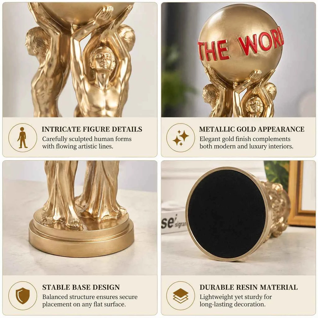 Elegant Gold Atlas Globe Sculpture - World Is Yours Figurine