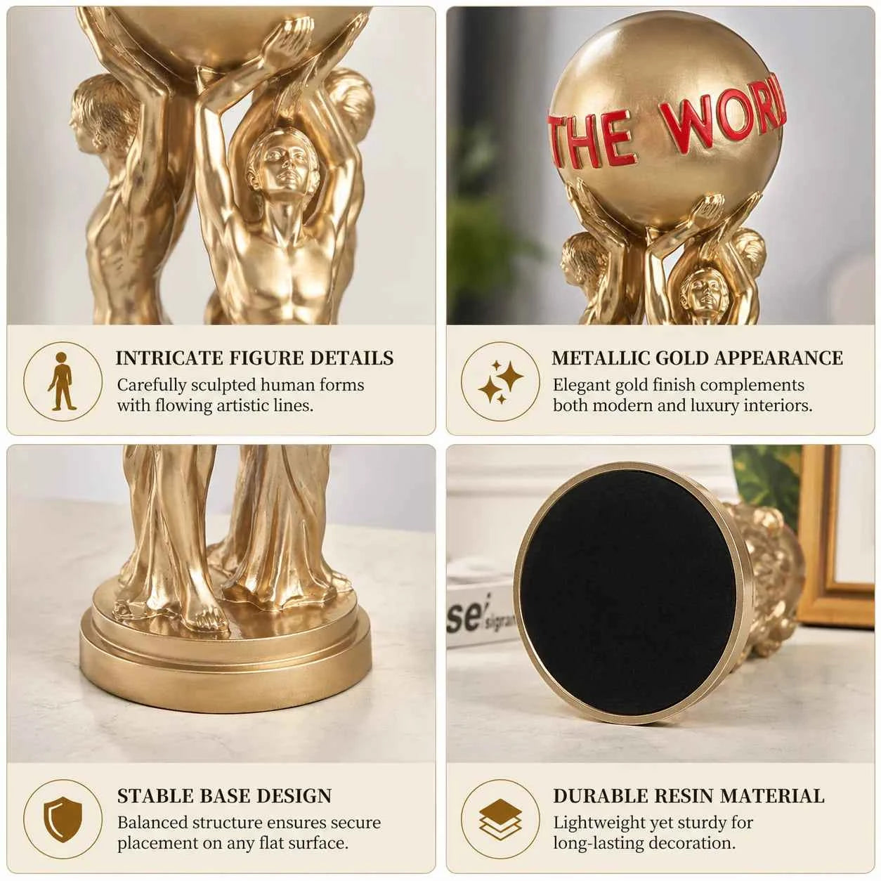 Elegant Gold Atlas Globe Sculpture - World Is Yours Figurine