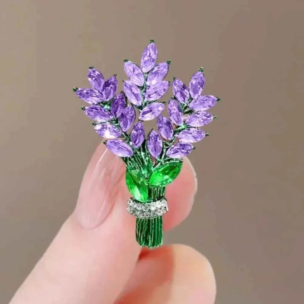 Elegant Purple Lavender Brooch - Crystal Rhinestone Pin