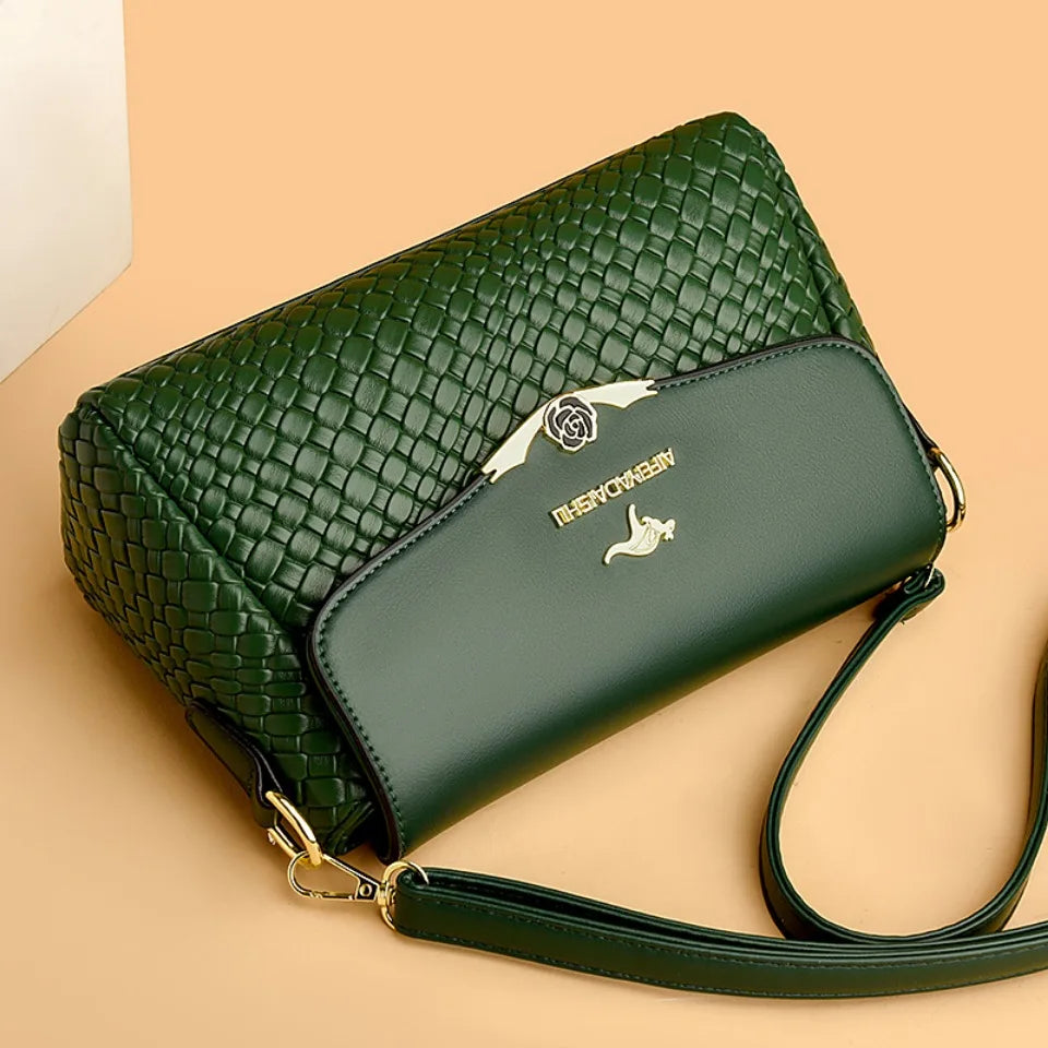 Designer Knitting Handbag - Elegant PU Leather