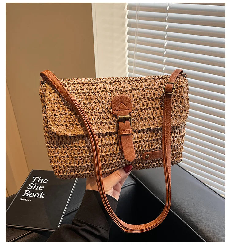 Elegant Straw Crossbody Bag - Chic Vacation & Casual Style