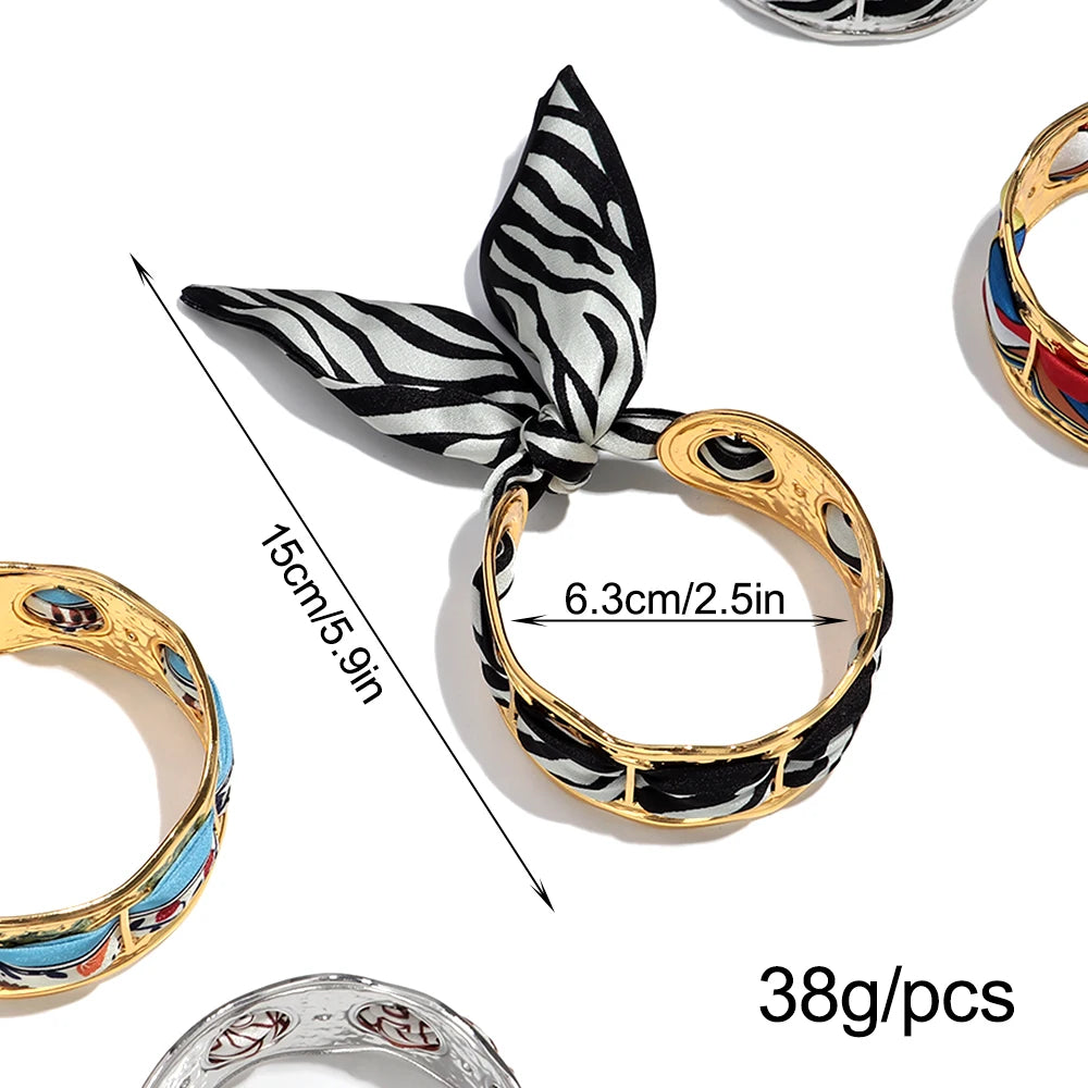 Elegant Silk Cuff Bracelet - Gold & Silver Retro Design