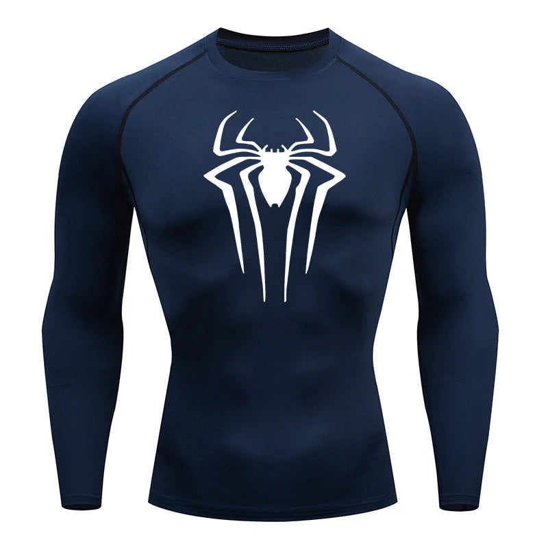 Spider Print Long Sleeve Compression Shirt - Athletic Baselayer