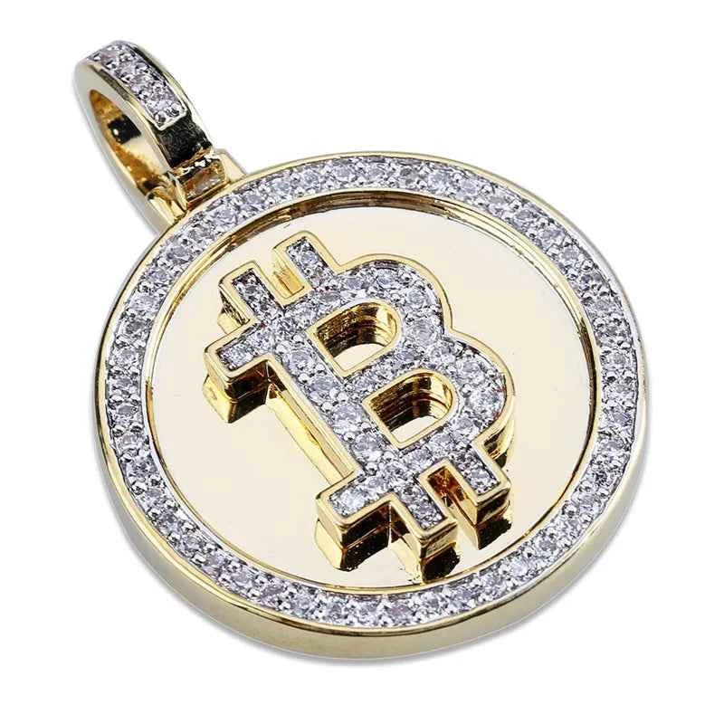 Luxury Bitcoin Pendant Necklace - Crystal Inlaid Crypto Jewelry