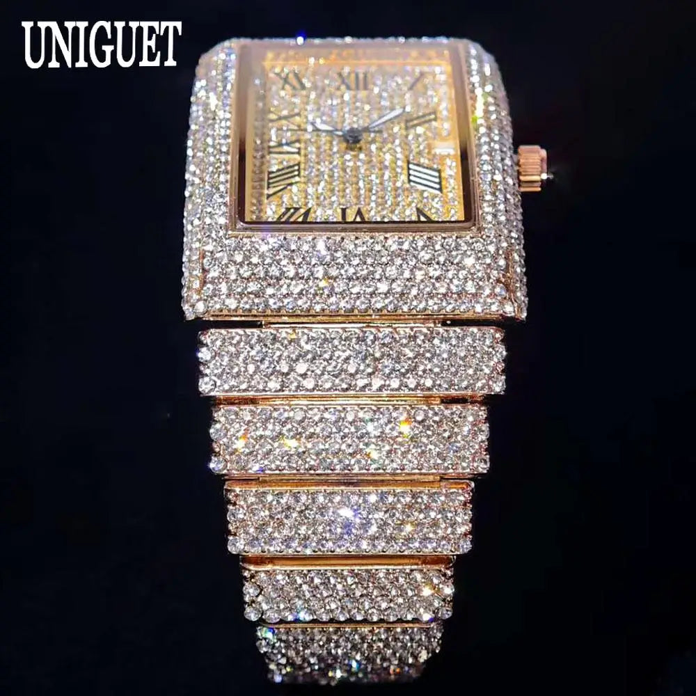 Luxury Iced Rectangle Watch - Dazzling Diamond Design