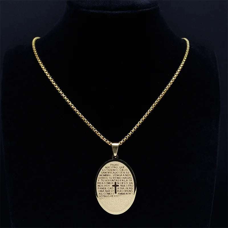Elegant Bible Verse Cross Necklace - Spanish Lord's Prayer