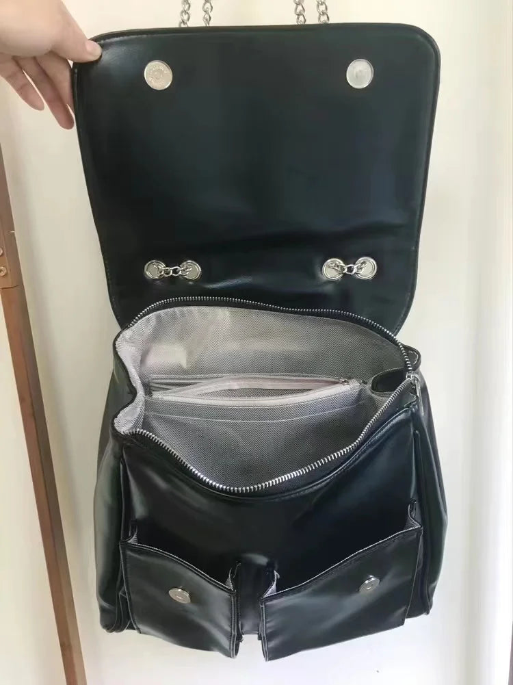 Elegant Black Leather Crossbody Bag - Large Capacity Vintage Style