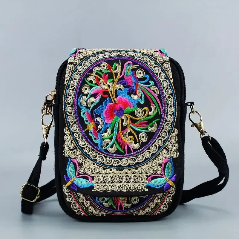 Elegant Embroidered Crossbody Bag - Vintage Floral Design