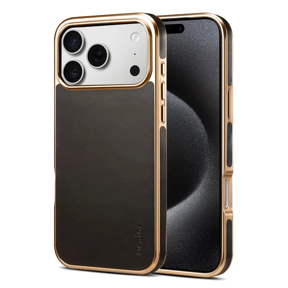 Premium iPhone leather case - waxed full-grain leather with anti-fingerprint metal frame